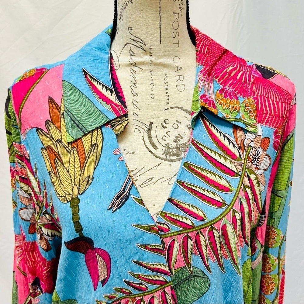 Rachel Rachel Roy Tropical Floral Leaf Bird Print Wrap Top Long Sleeve Large - Picture 4 of 12
